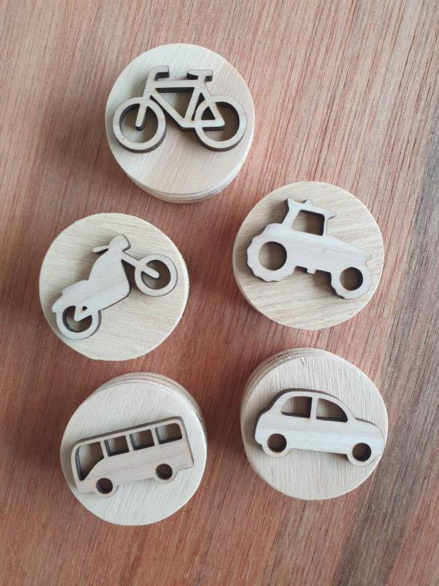 Zand en klei stempels - Voertuigen - Auto, Fiets, Motor, Trekker, Bus - Sensory play - Speelzand - Montessori - Vormen - Zandstempels - Kleistempels - Stempelen