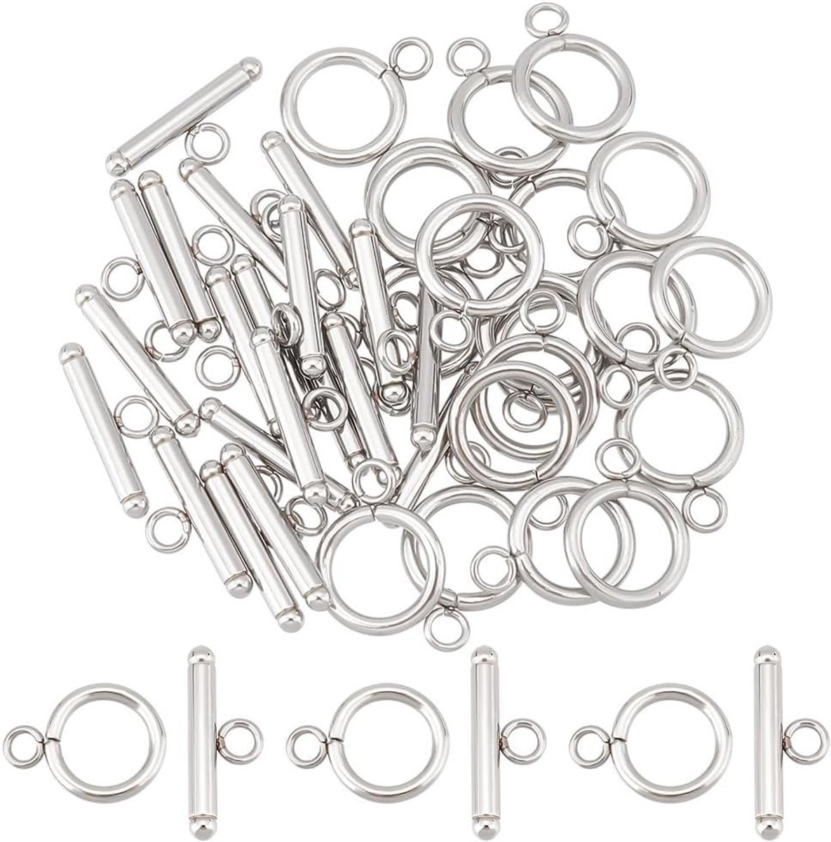 Allecto - Stalen Toggle Sluitingen - 40 Stuks - Zilver - Voor Sieraden Maken - Geschikt voor Ketting en Armband - Vrouwelijk Design
