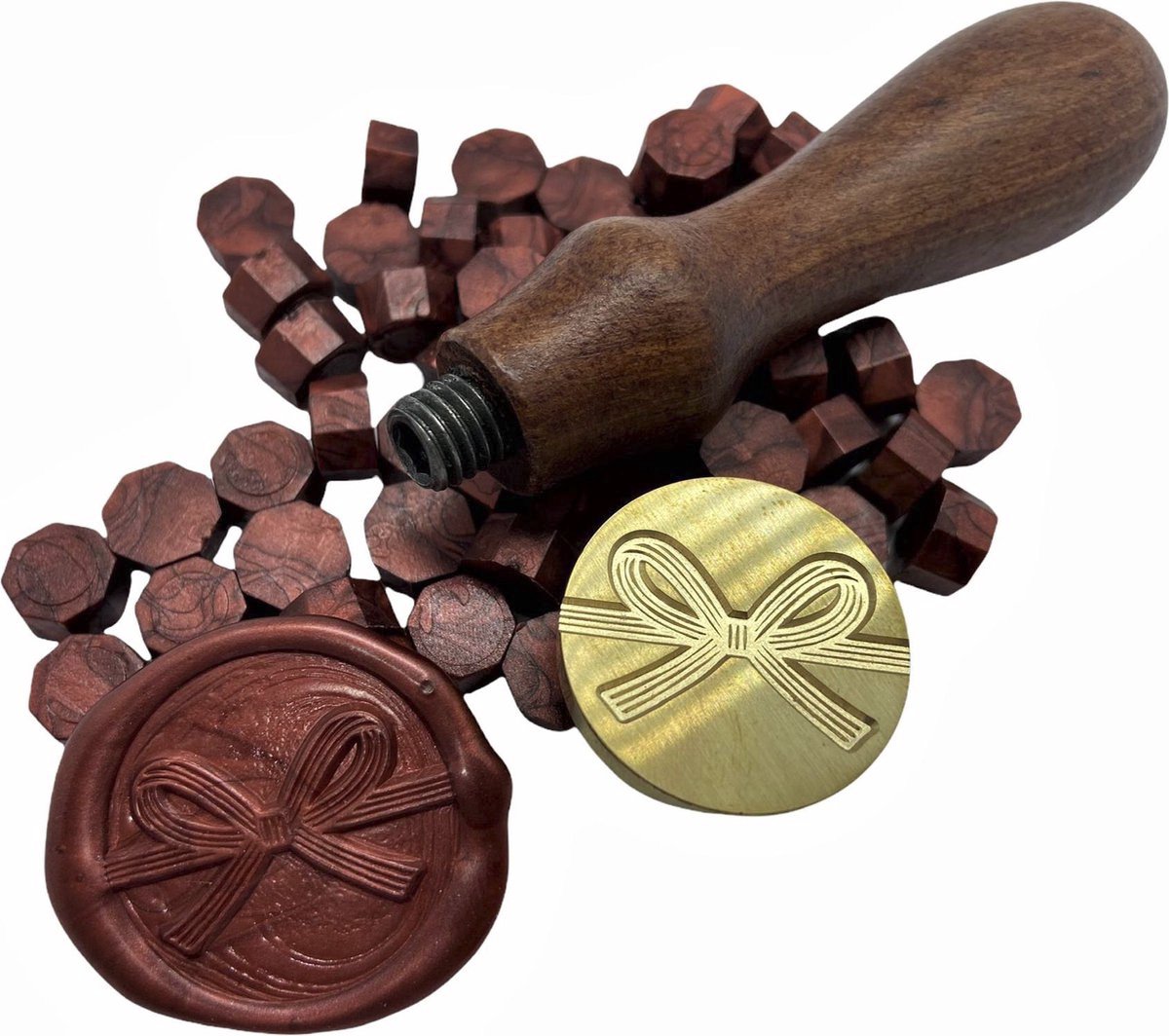 SET: Smeltlepel & Stempel voor het maken van Waxzegels & lakzegels - Strik - Incl. 100 waxzegels bordeaux rood - Knutselen - Knutselpakket - Uitnodiging - Bruiloft - Valentijn