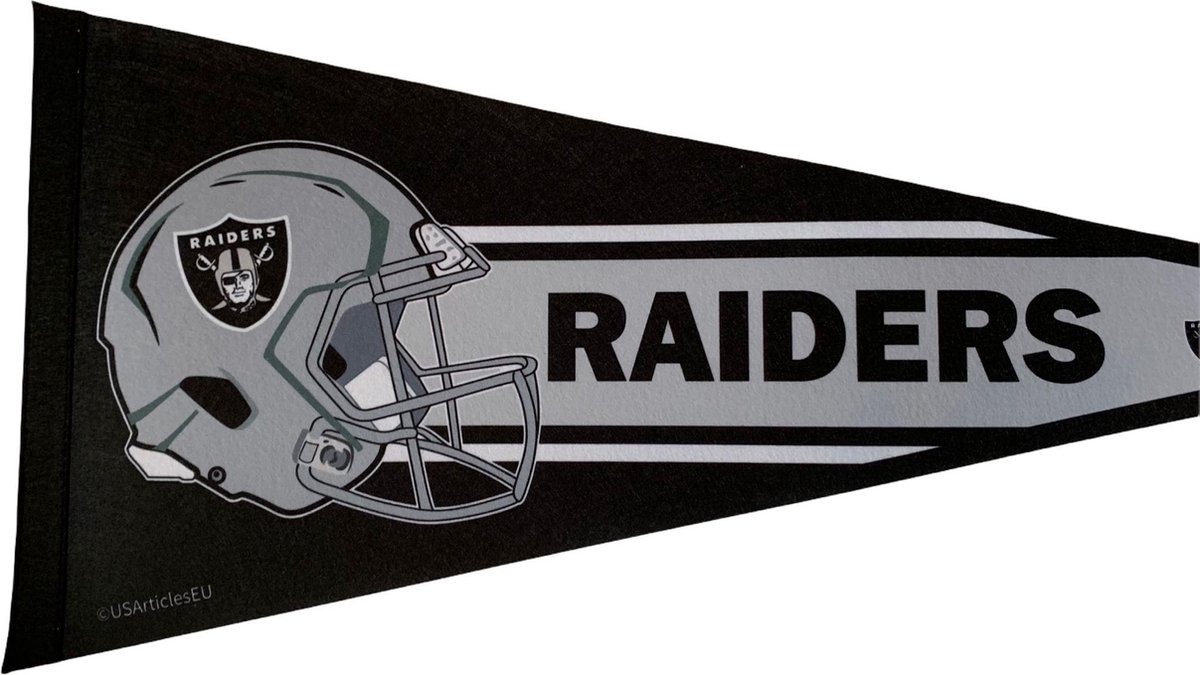 USArticlesEU - Las Vegas Raiders - Oakland Raiders - Helm - NFL - Vaantje - Wimpel - Vlag - American Football - Sportvaantje - Pennant - Zwart/Wit/Grijs - 31 x 72 cm