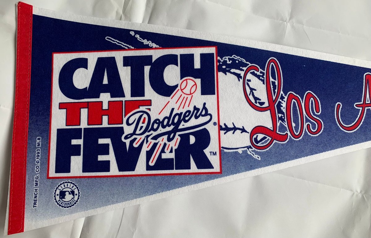   - Los Angeles Dodgers - LA - MLB - vintage Vaantje - Baseball - Honkbal - Sportvaantje -   - Vlag - Pennant - Rood/Wit/Blauw  31 x 72 cm - oud logo - catch the fever