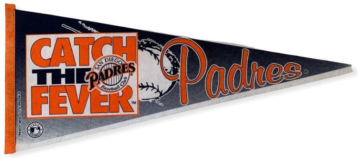  - San Diego Padres - SD - Californie - MLB - Vintage - 90s - Vaantje - Baseball - Honkbal -  Sportvaantje - Pennant -   - Vlag - Rood/Wit/Blauw - 31 x 72 cm