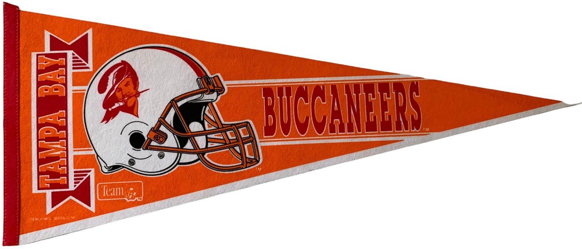   - Tampa Bay Buccaneers - Bucs - Oud logo - Boekanier logo - NFL - Vaantje -   - Vlag - American Football - Sportvaantje - Pennant - Oranje/Rood - 31 x 72 cm - Tom Brady
