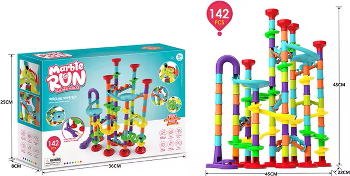 Useme - Knikkerbaan - Knikkers - Marblerun - Kinderspeelgoed - Kinderspeelgoed - 142 onderdelen