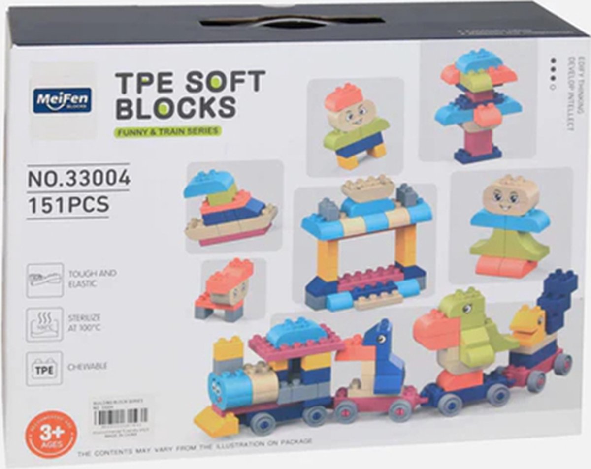 Useme - Soft Blocks - funny & train series - 151 pcs - speelgoed - dieren - trein