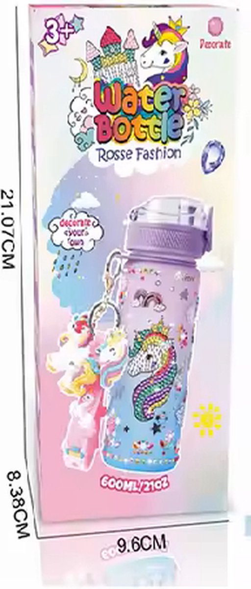 Useme- Unicorn Waterfles - fles - versieren - Versier zelf - DIY unicorn - Diamond painting - 600 ml