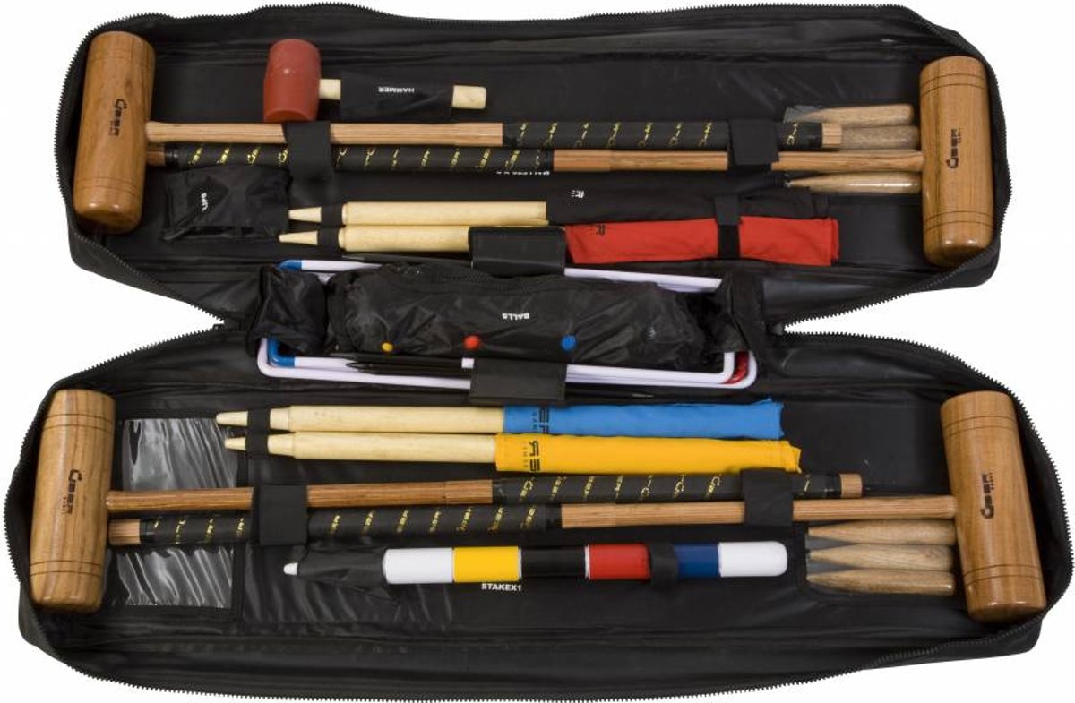 Professionele Croquet set, 4-persoons, unieke kunststof ballen, sterke stalen poorten-Toolkit Tas
