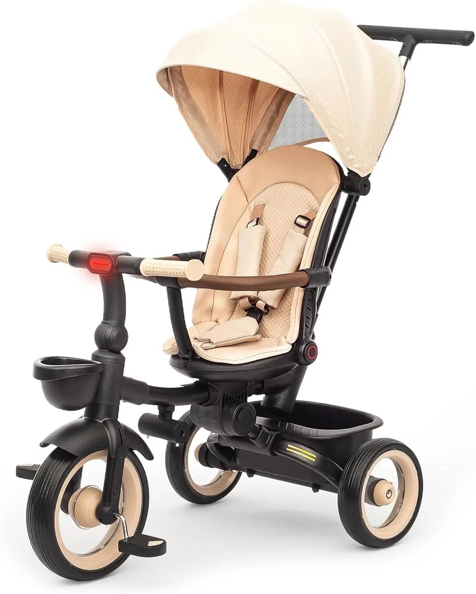 Driewieler - Khaki - Driewieler Met Duwstang - Driewielers - Baby - Baby Speelgoed - Fiets - Fiets Met Stang