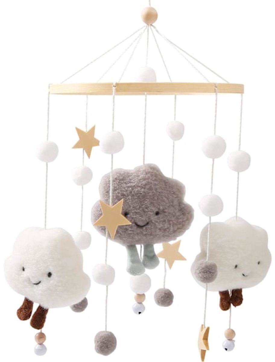 Natuurvriendelijke Baby Mobile Serie - Wolken & Sterren Hangdecoratie - Handgemaakt van Bamboe & Vilt - Stimuleert Zintuiglijke Ontwikkeling