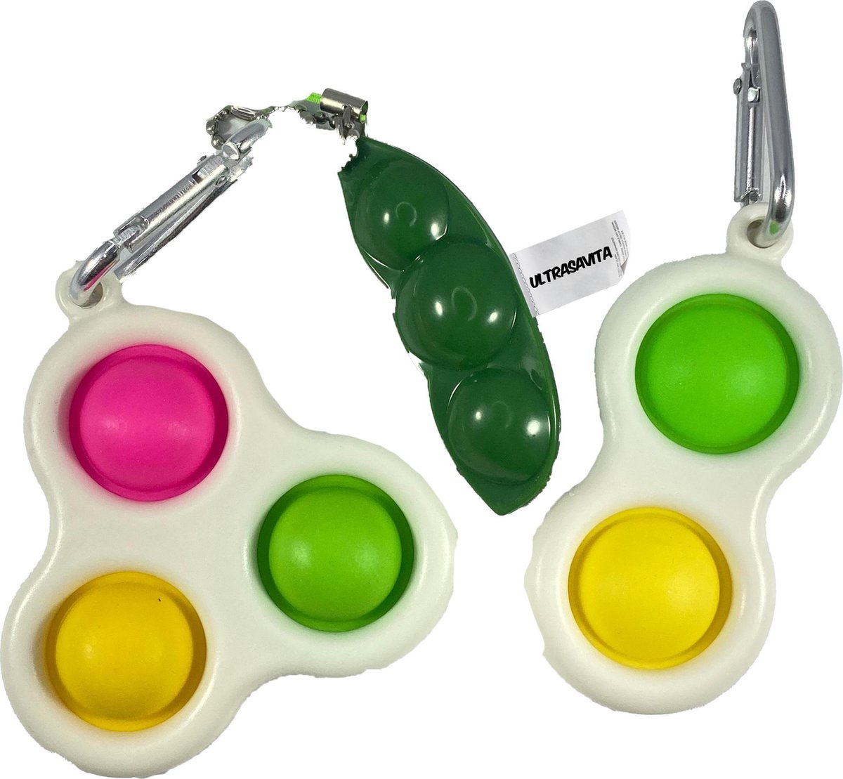 Ultrasativa® Fidget To Go - Pop It Sleutelhanger - Sojaboon - Triple Sleutelhanger - Simple Sleutelhanger - 3 Pack - Voordeelpakket - Fidget Toys - Fidget Pakket Onder 10 Euro