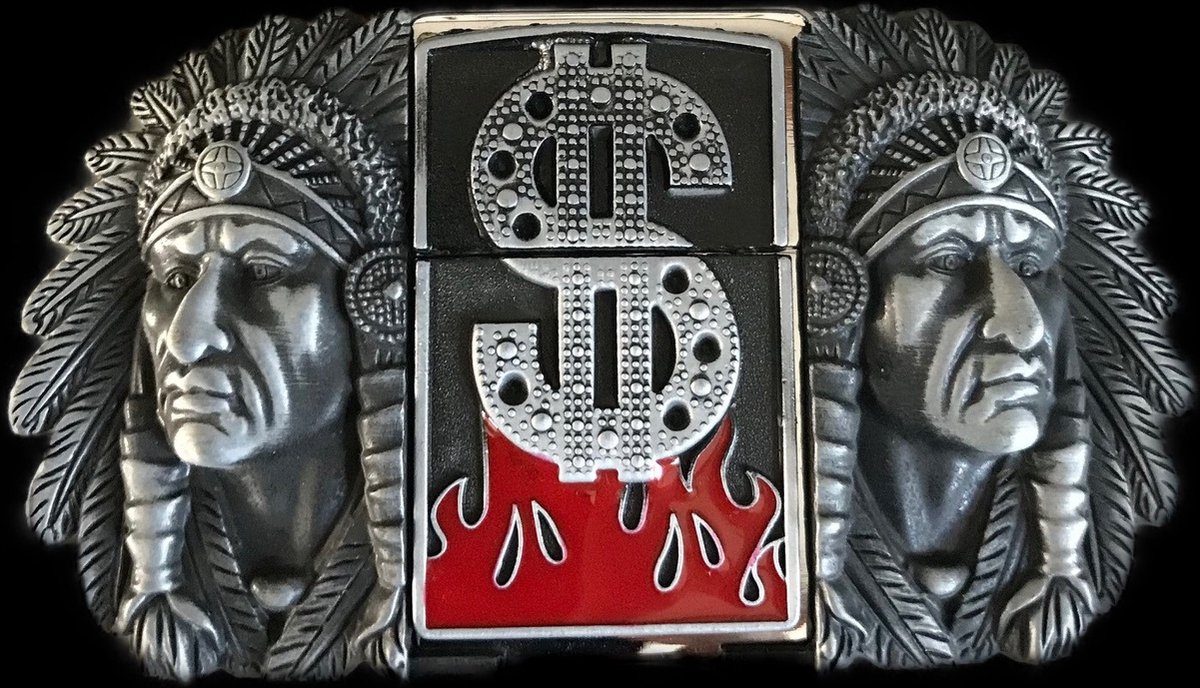 Buckle-Gesp- Indian-Dollar met benzine aansteker Zippo look niet gevuld