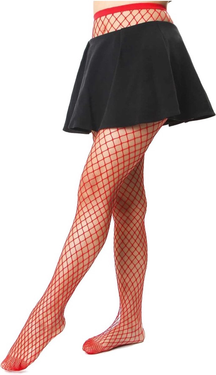 Gekleurde Stevige Visnet Panty - ROOD - Carnaval outfit - Netpanty - Visgraat panty - Fishnet Stockings - Carnavalskleding - Kamping Kitch - Foute Party - Verkleden