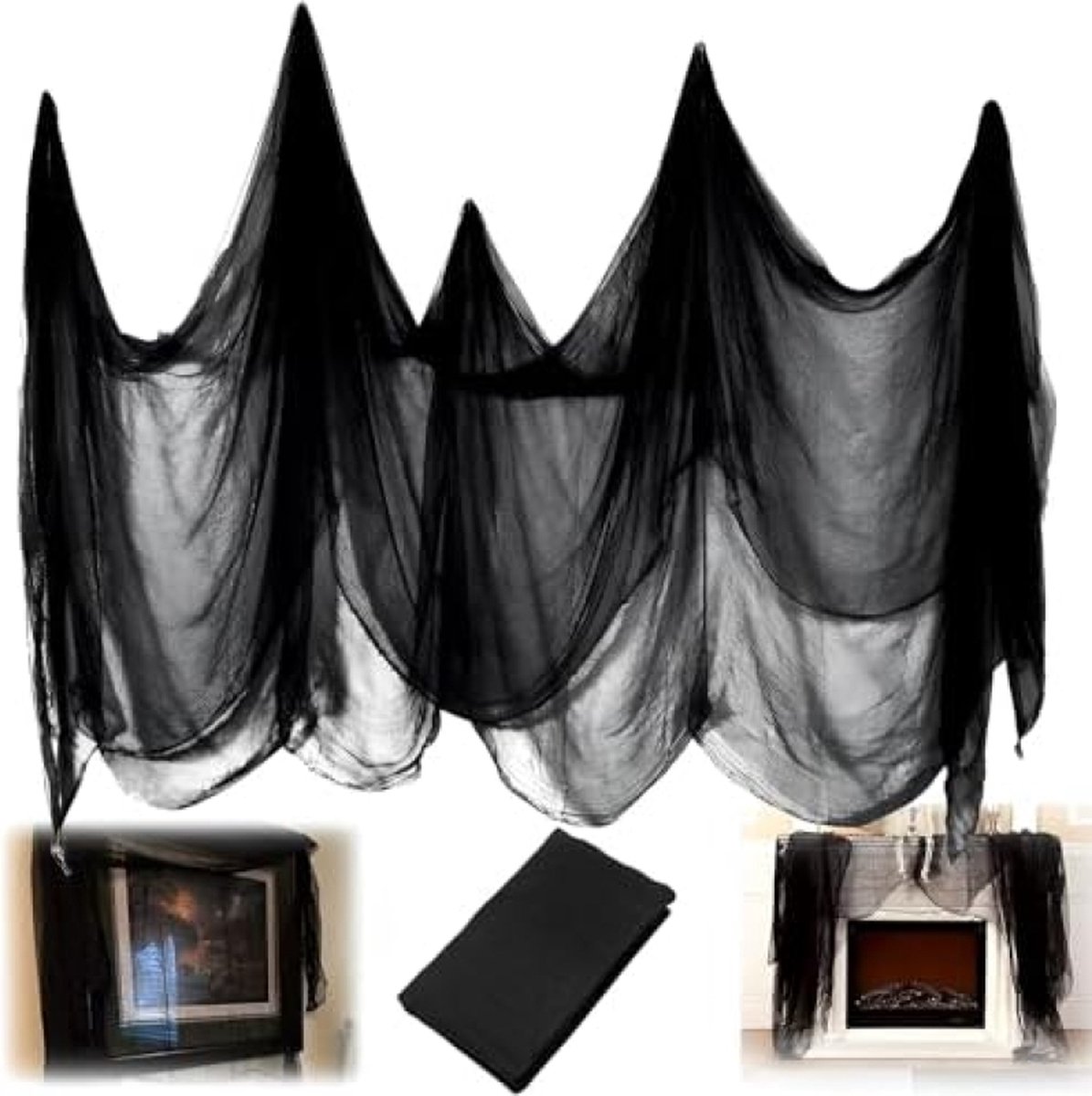 Griezelige Halloween-doek, horrorstof, zwart, horrordecoratie voor deuren, hallen, plafond, tuin, verandas, ramen, spookhuizen, feest