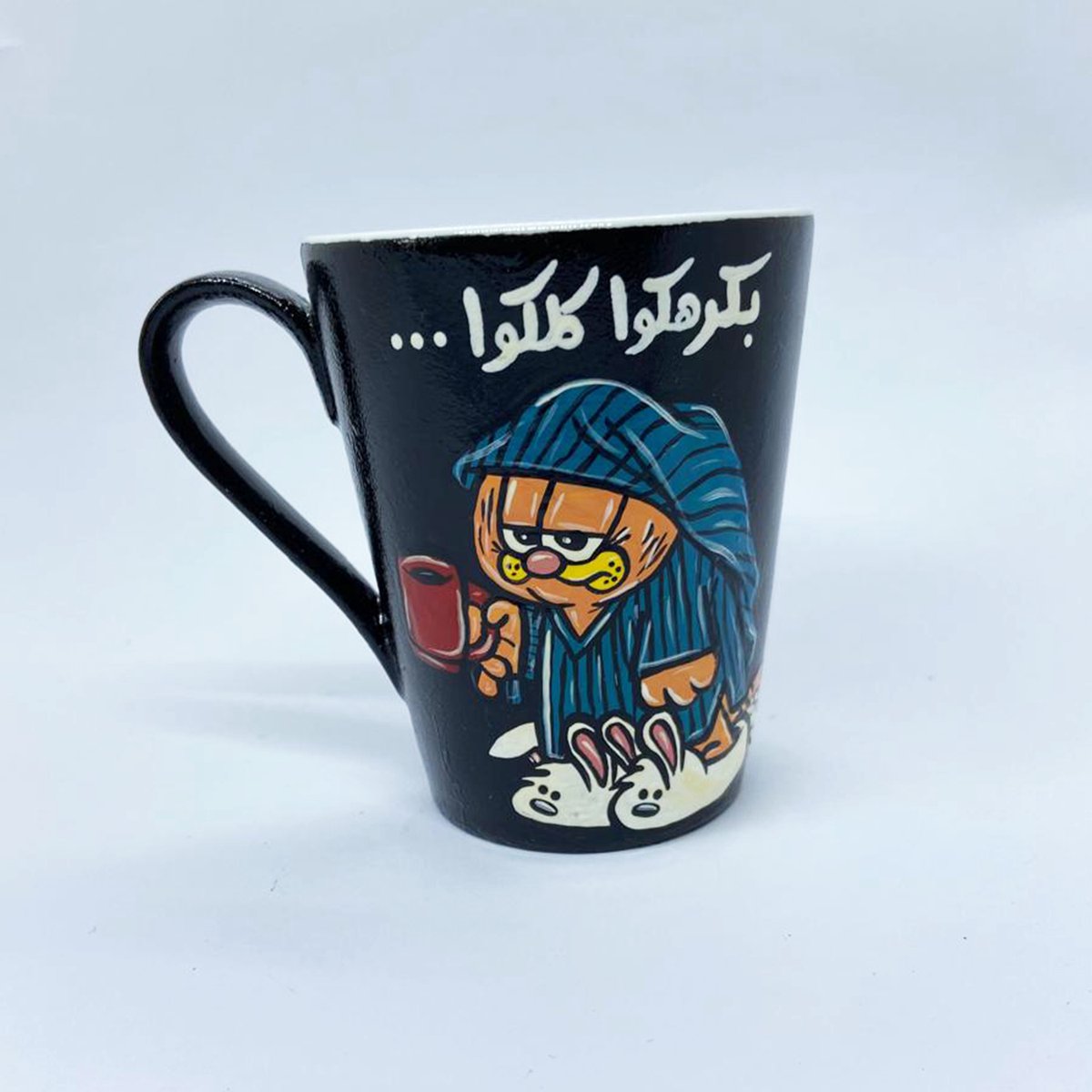 Grumpy Garfield Ochtendmok – Handgeschilderde Comic Editie