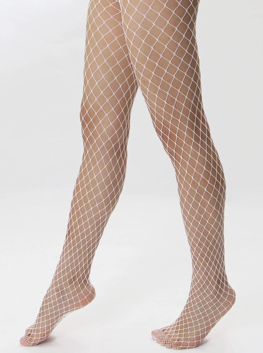 Stevige Visnet Panty - WIT - Carnaval outfit - Netpanty - Visgraat panty - Fishnet Stockings - Visnetten kousen - Kamping Kitch - Foute Party - Carnavalskleding - Verkleden