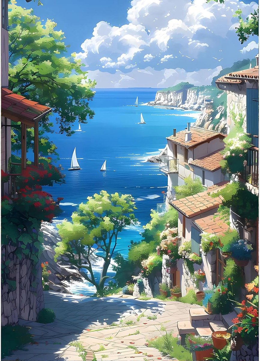 oCreon DIY 5D Seaside Path Diamond Painting 30x40 cm - Volledige Ronde Drill - Voor Volwassenen