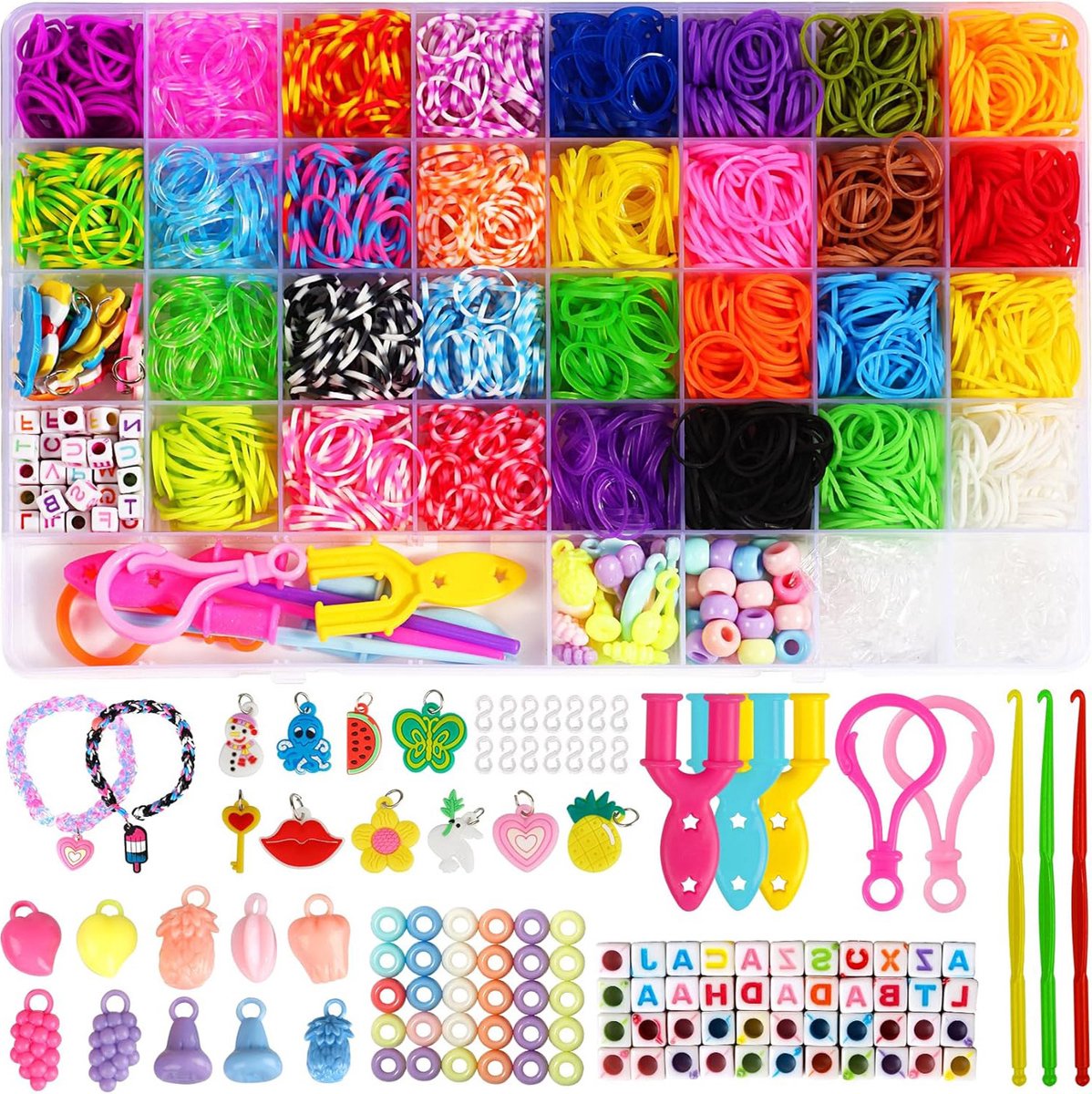 oCreon Elastiekjes Set 2500+ – 30 Kleuren Bands voor Sieraden Maken en Knutselen voor Kinderen