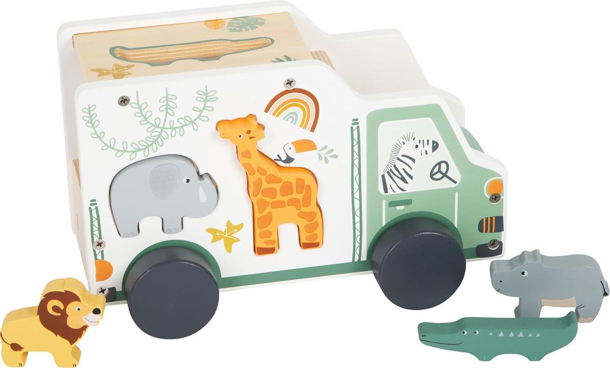 oCreon Safari Dieren Speelgoedwagen - Houten Speelgoed voor Kinderen vanaf 1 Jaar