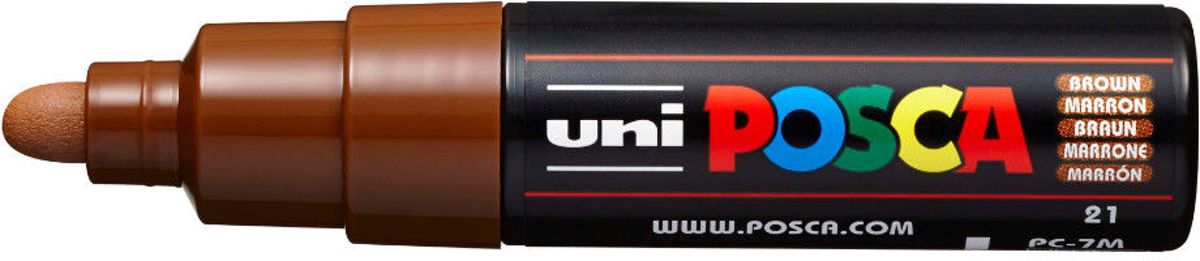 Posca PC-7M - Kleur Bruin - 4.5–5.5 mm Breed Rond - Geschikt op vele materialen zoals kunststof, hout, karton, papier, glas, textiel…