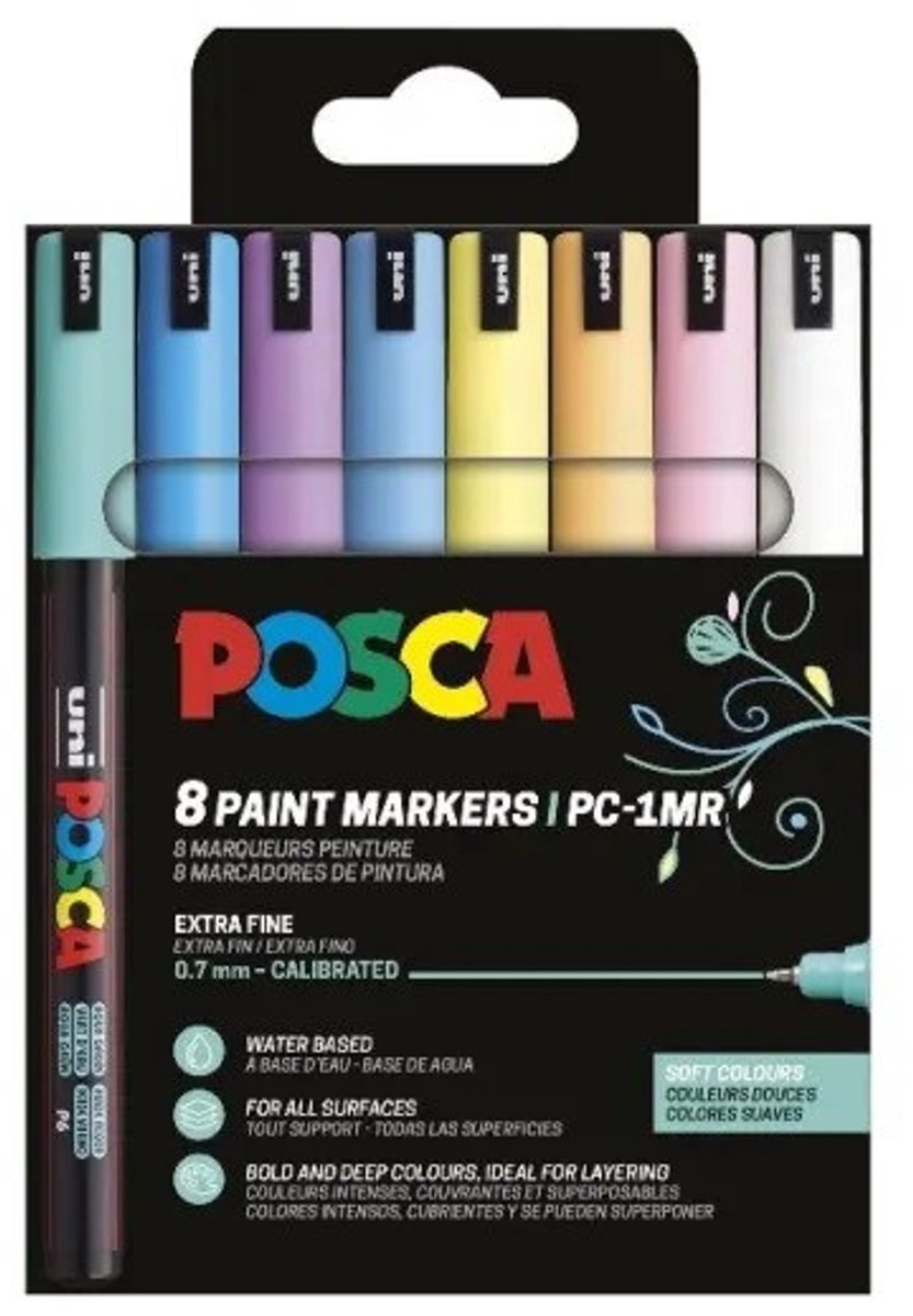 Uni Posca Markers PC1MR Set Zachte Kleuren 8 stuk