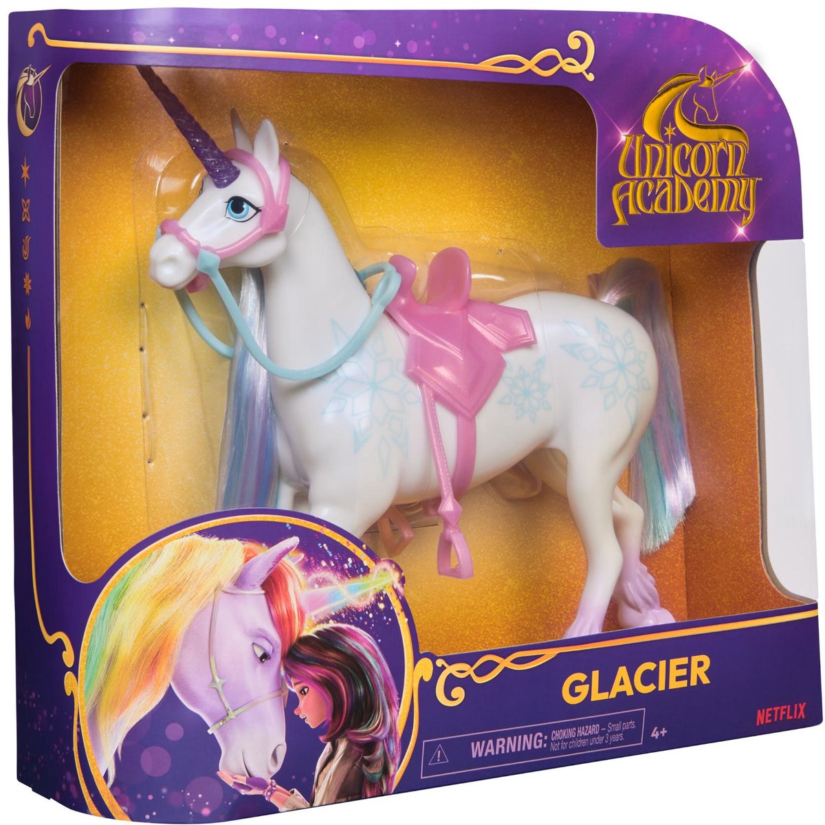 Unicorn Academy - Eenhoorn Glacier met bewegend hoofd - 2 rijaccessoires - 27,9 cm - Geschikt voor Layla modepop - Poppen en eenhoornspeelgoed