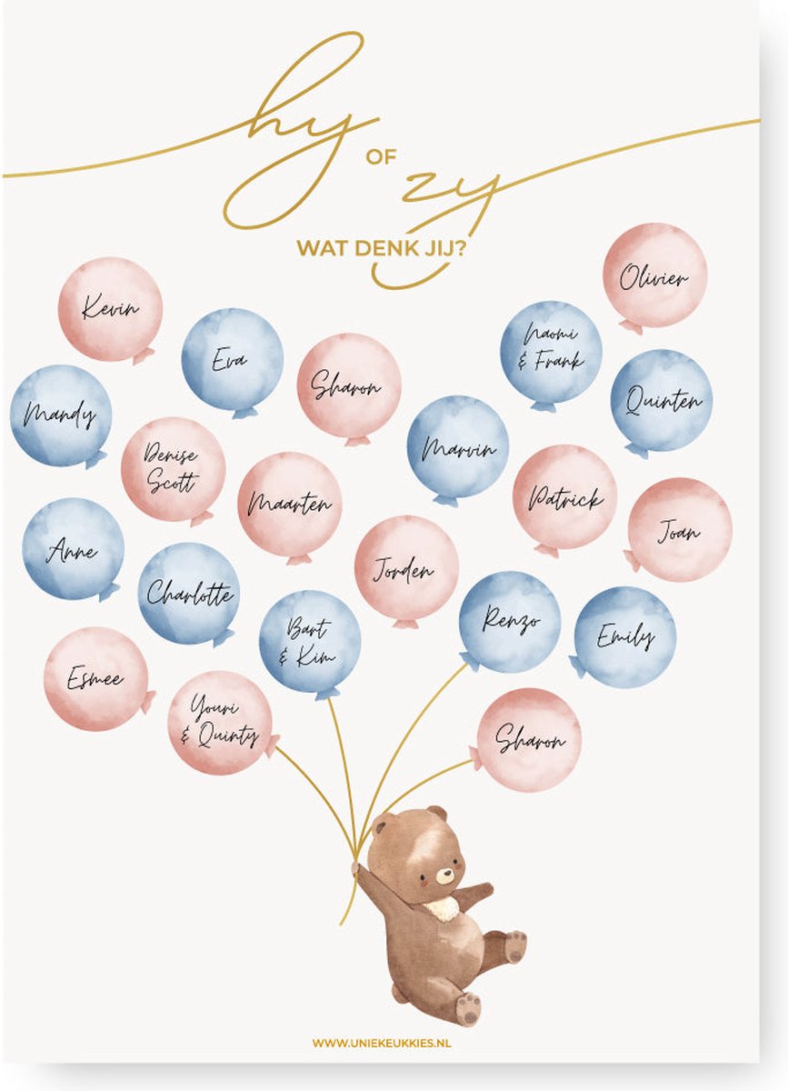 Unieke Ukkies Gender reveal stemposter Bear