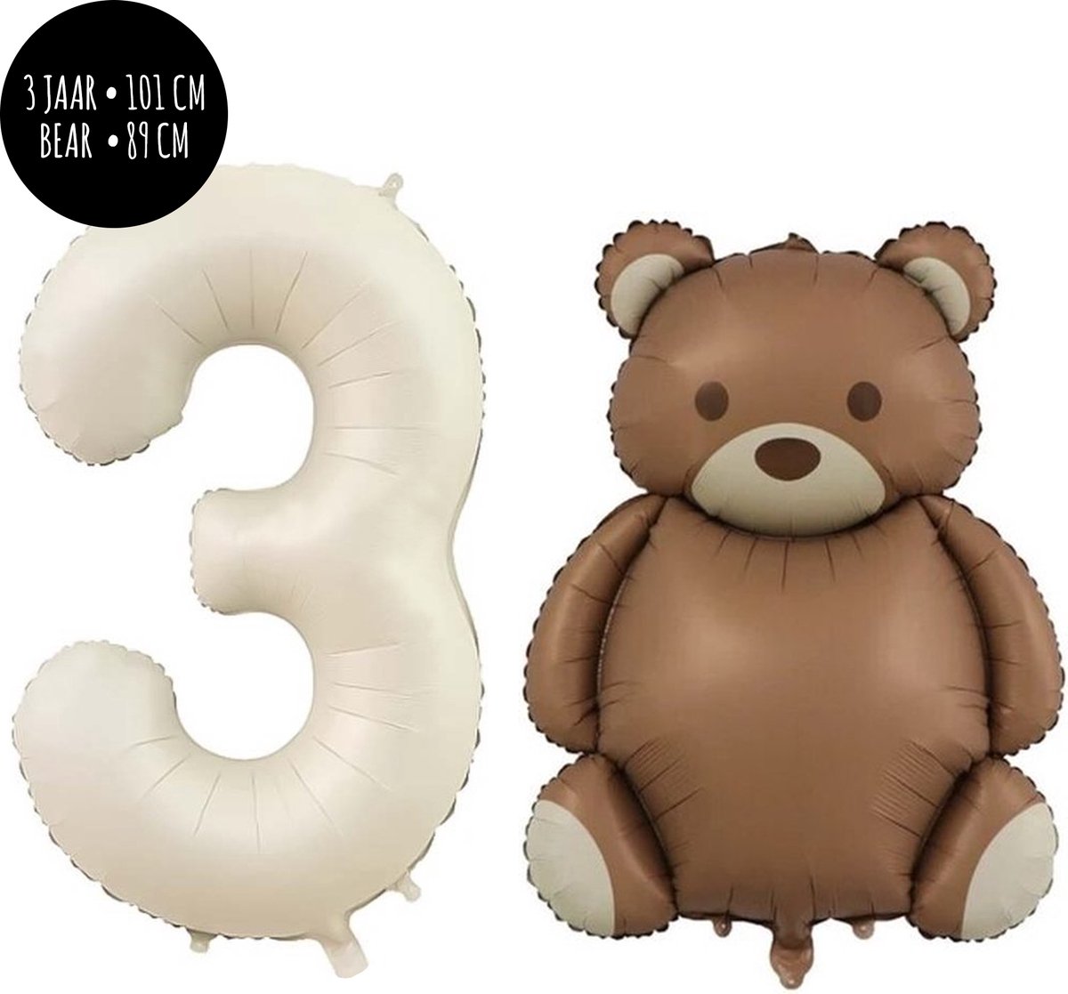 Unieke Ukkies Set XL Ballonnen - Crème ballon 3 jaar - Bear ballon