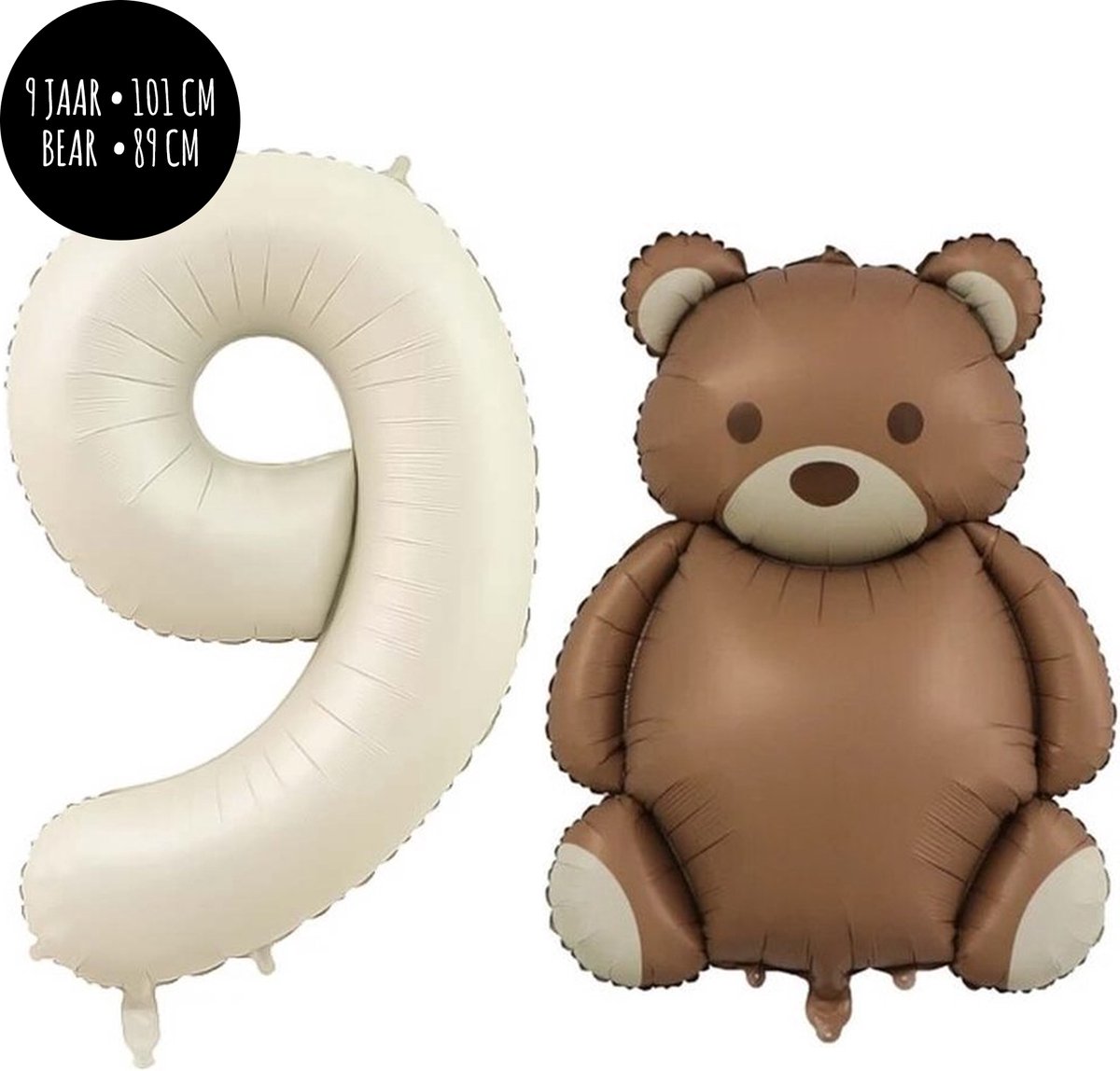 Unieke Ukkies Set XL Ballonnen - Crème ballon 9 jaar - Bear ballon