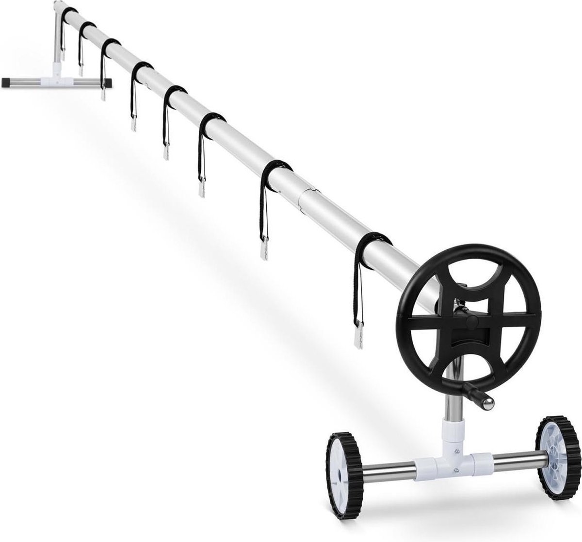 Uniprodo Oprolsysteem zwembad afdekzeil - 4.2 tot 5.2 m - mobiel - RVS - incl. 8 spanbanden