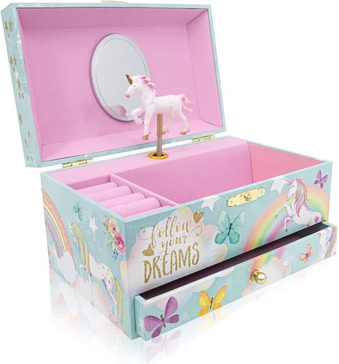 UNIQ JewelKeeper rechthoekige muziekdoos met Eenhoorn - mintgroen