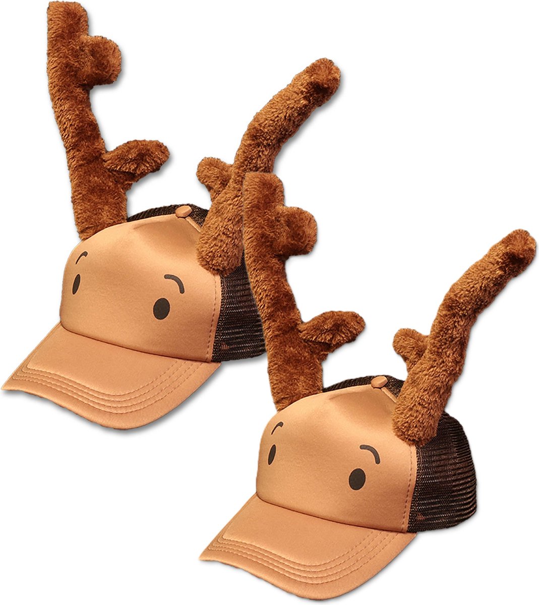 Unique Living Rendier petten - 2x - rendier gewei - bruin - polyester - volwassenen - accessoires