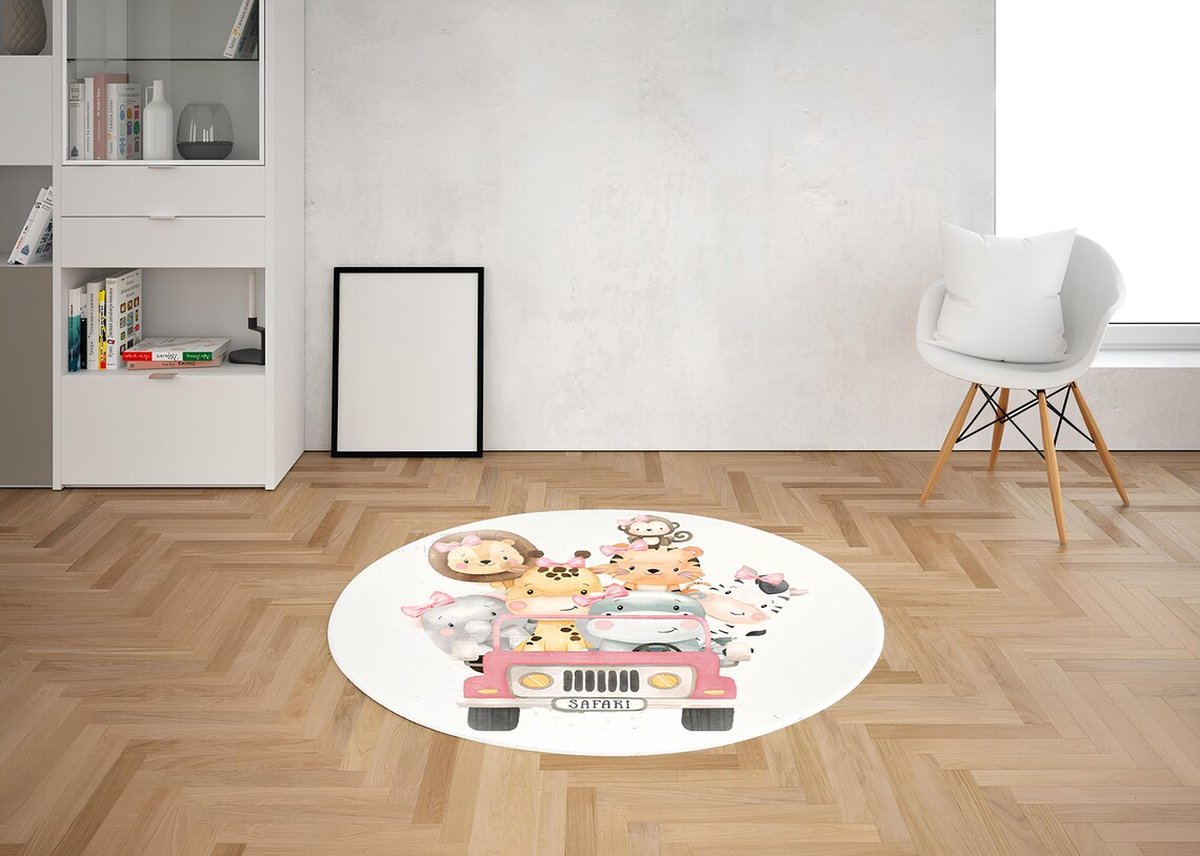 Betoverende groene babytapijt met safaridieren 120 x 120 cm
