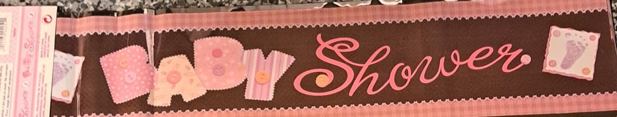 banner babyshower roze 365cm lang van folie voor babyshowerfeest versiering