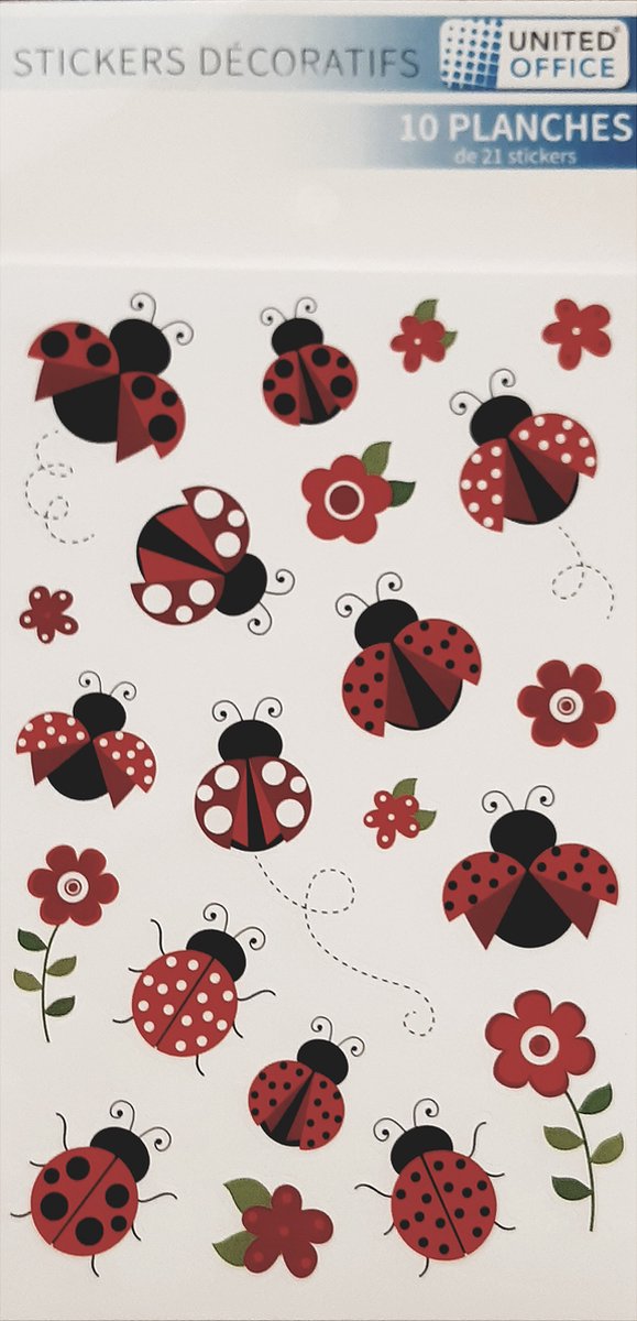 Decoratieve stickers lieveheersbeestje en bloemen 210 stuks sticker