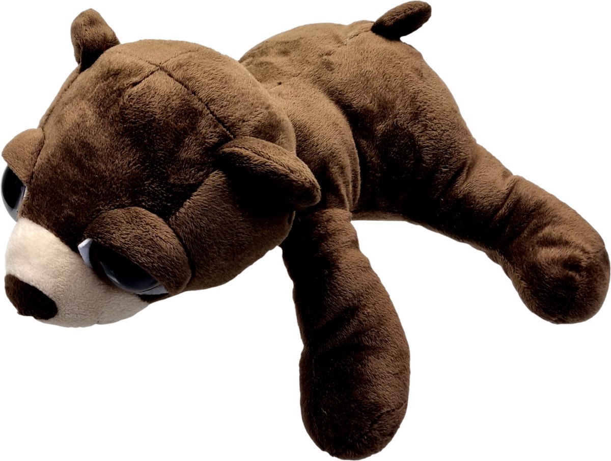 UNITOYS – Beer Bruce – Liggend met grote ogen – 36cm – Donkerbruin