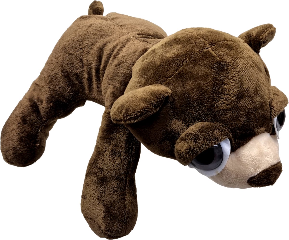 UNITOYS – Beer Bruce – Liggend met grote ogen – 45cm – Donkerbruin