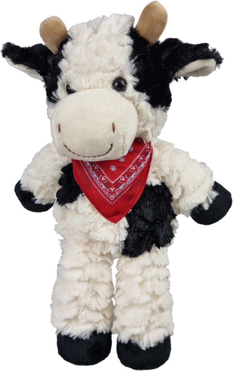 UNITOYS – Koetje Caroline met boerenzakdoek – Knuffel – 28 cm – Wit-Zwart