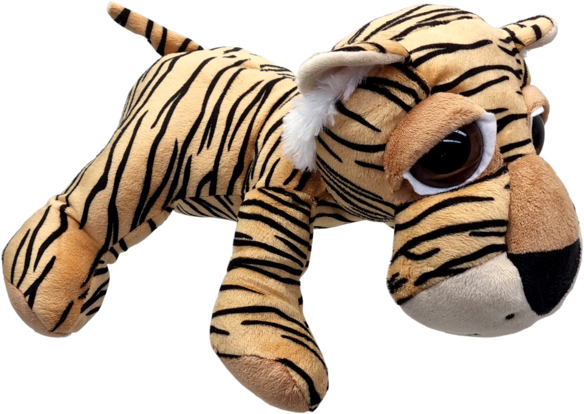 UNITOYS – Tijger Thomas – Liggend met grote ogen – 28cm – Bruin