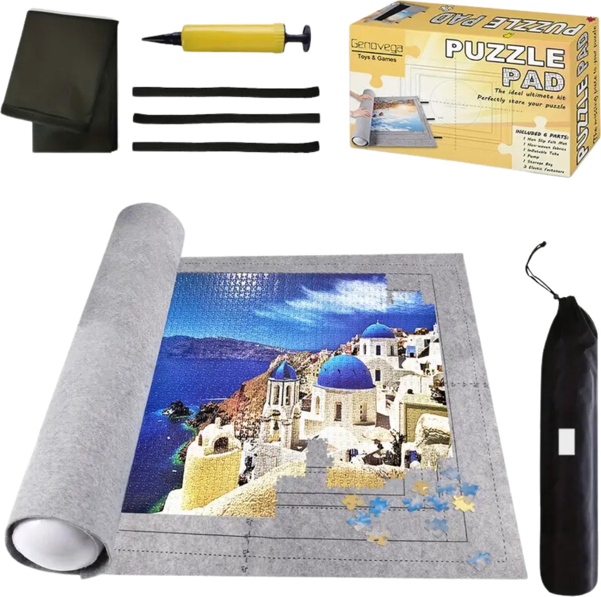 Bovista Puzzelmat - Portapuzzle - Puzzelmap - 1000 Stukjes - 1500 Stukjes - 2000 Stukjes - Puzzelkoffer - Puzzelbord - Opbergsysteem - Zwart - Inclusief Accessoires