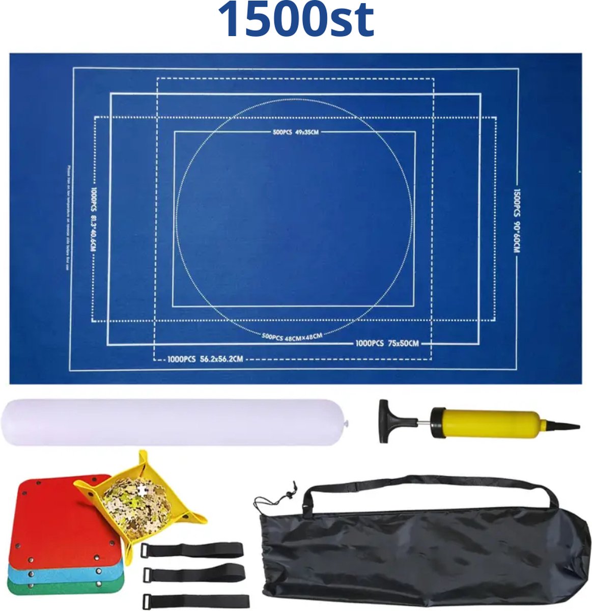 Bovista   - Portapuzzle - Puzzelmap - 500 Stukjes - 1000 Stukjes - 1500 Stukjes - Puzzelkoffer - Puzzelbord - Opbergsysteem - Blauw - Inclusief Accessoires