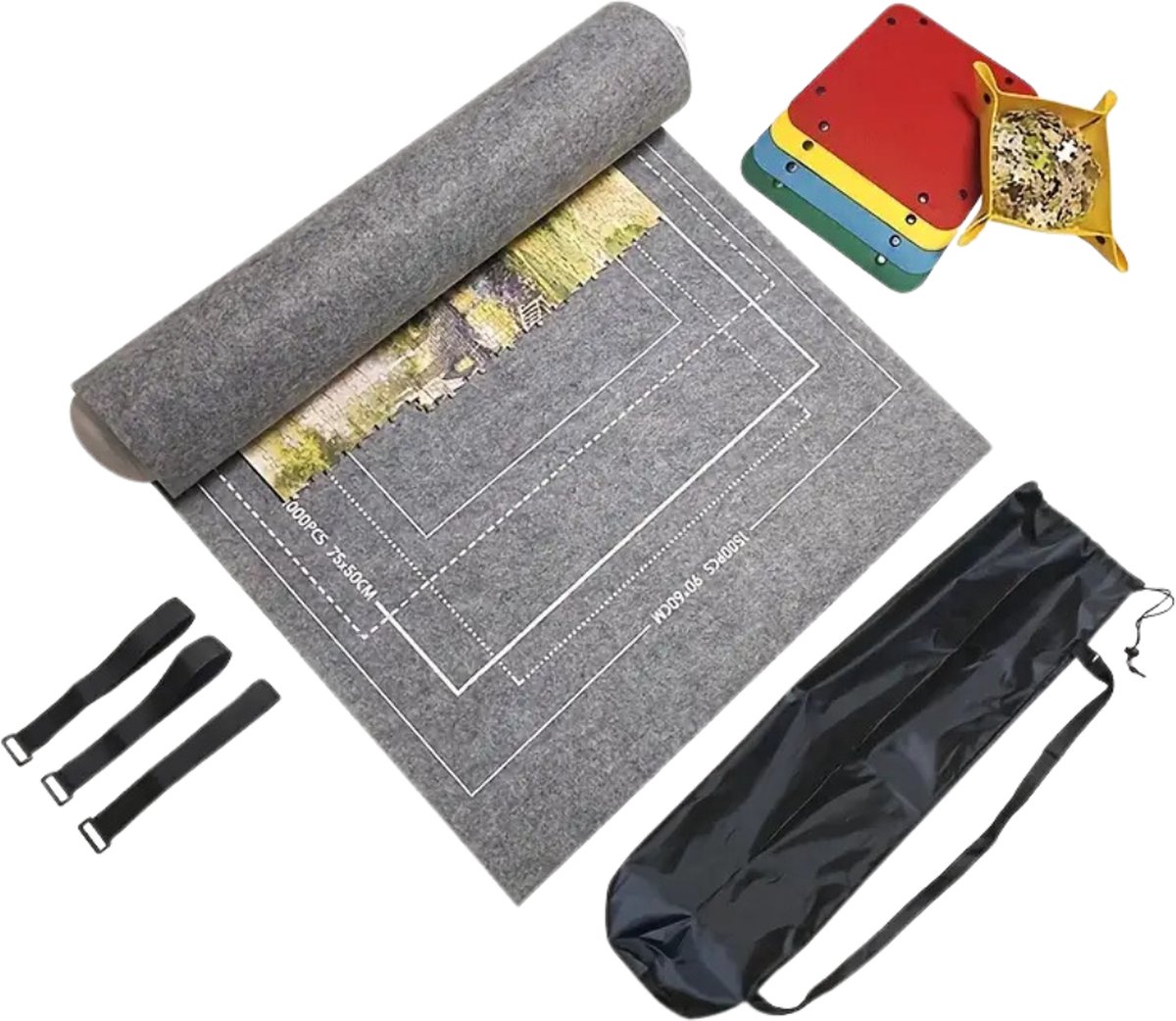 Bovista Puzzelmat - Portapuzzle - Puzzelmap - 500 Stukjes - 1000 Stukjes - 1500 Stukjes - Puzzelkoffer - Puzzelbord - Opbergsysteem - Grijs - Inclusief Accessoires