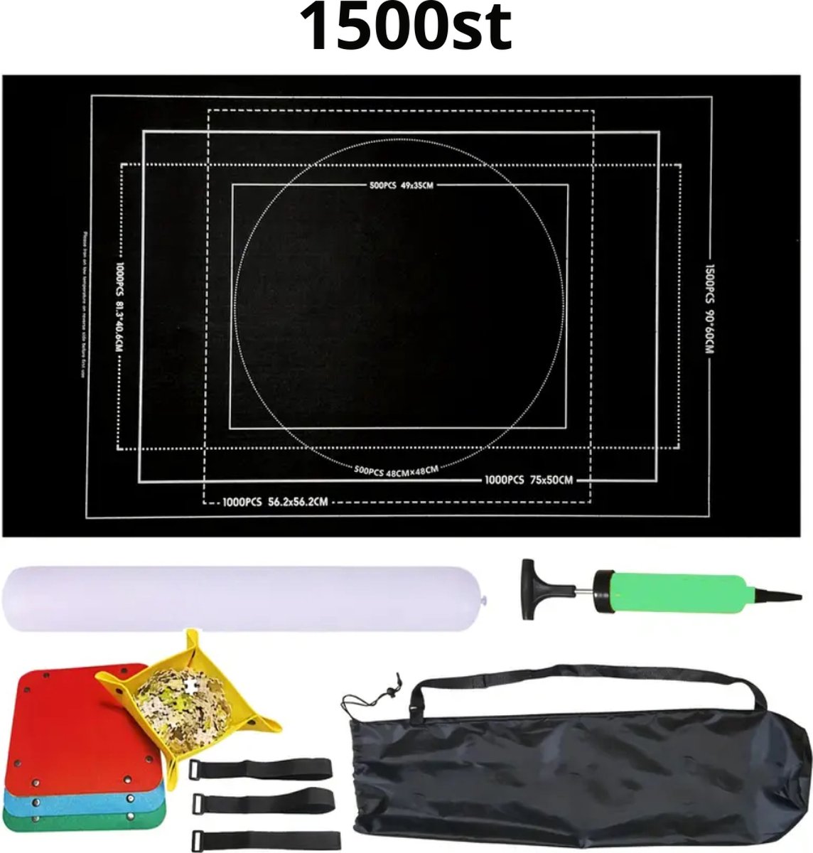 Bovista   - Portapuzzle - Puzzelmap - 500 Stukjes - 1000 Stukjes - 1500 Stukjes - Puzzelkoffer - Puzzelbord - Opbergsysteem - Zwart - Inclusief Accessoires