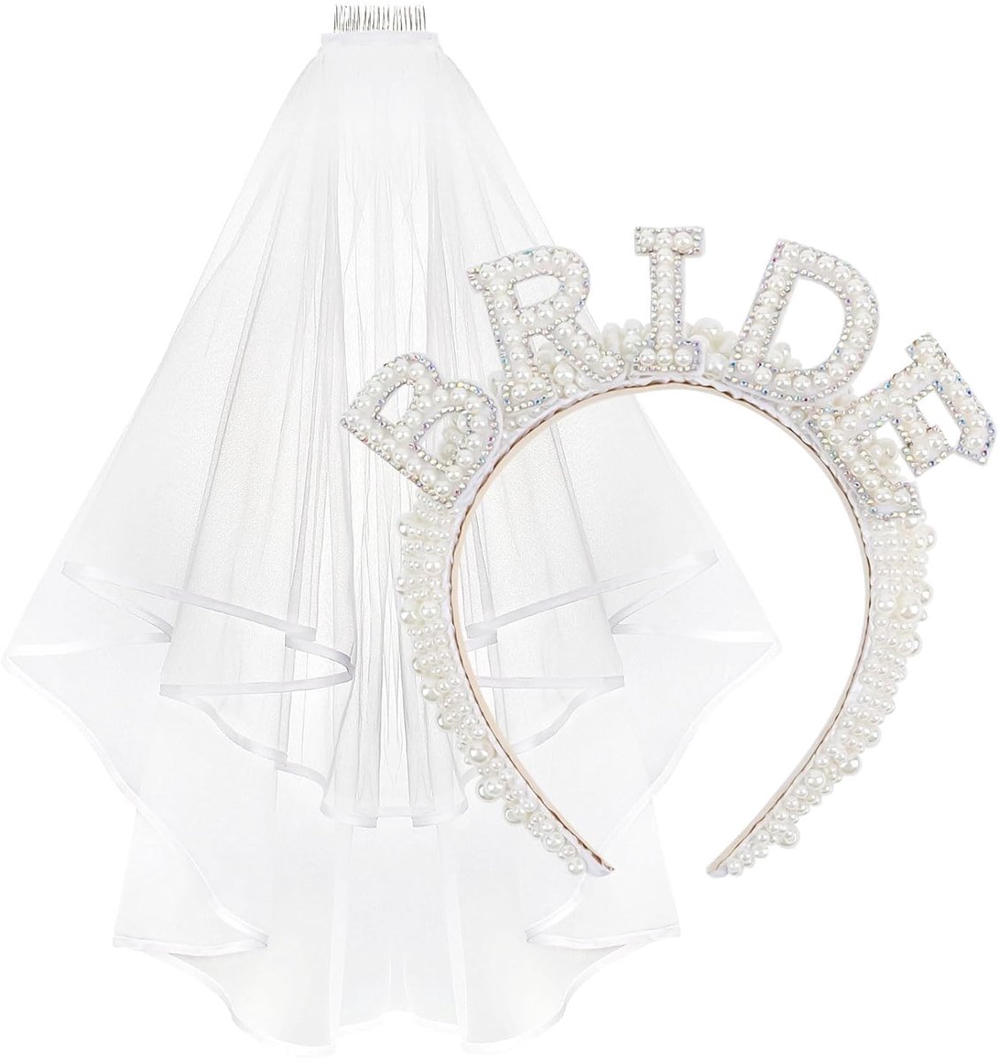 Unyqoos® Bruid Accessoire Set met Haarband en Sluier voor Vrijgezellenfeest en Bruiloft