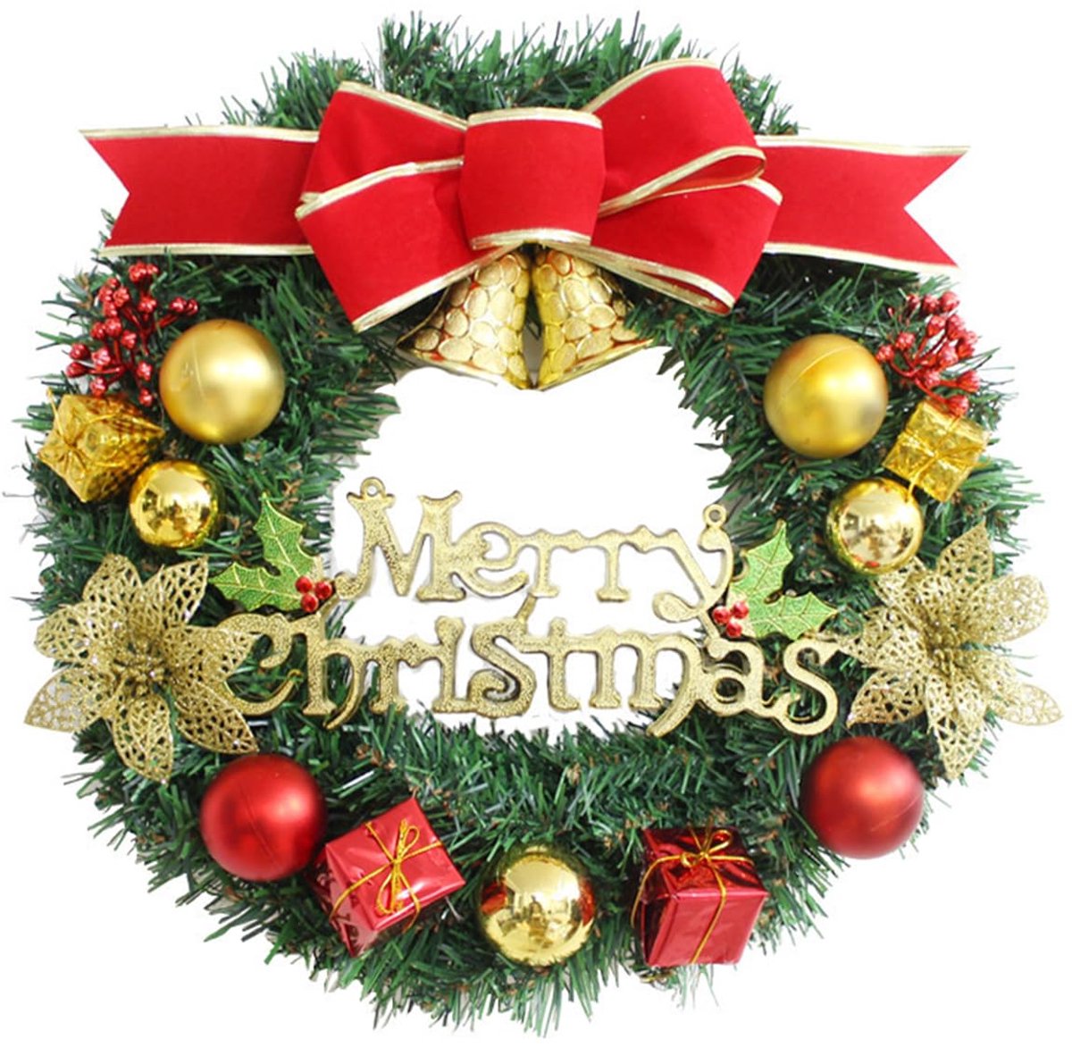 Unyqoos® Kerstkrans met dennenappels en gouden details voor deurdecoratie