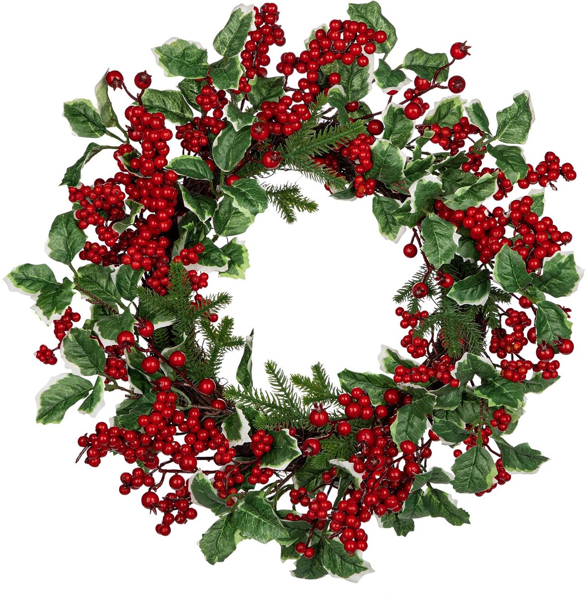 Unyqoos® Kunstkerstkrans met bessen en hulst voor binnen en buiten decoratie