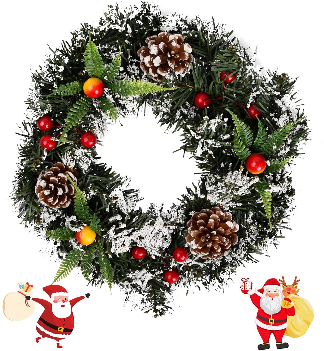 Unyqoos® Kunstmatige kerstkrans met bessen en dennenappels voor feestelijke voordeurdecoratie
