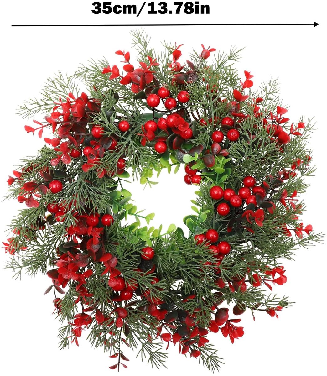 Unyqoos® Realistische en veelzijdige kunstkerstkrans met rode bessen voor binnen en buiten
