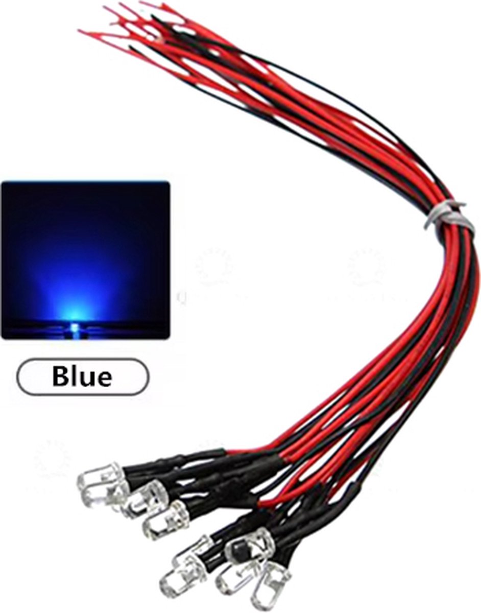Knipper Led 3mm Blinking met kabel 12V - 10 stuks - kleur Blauw