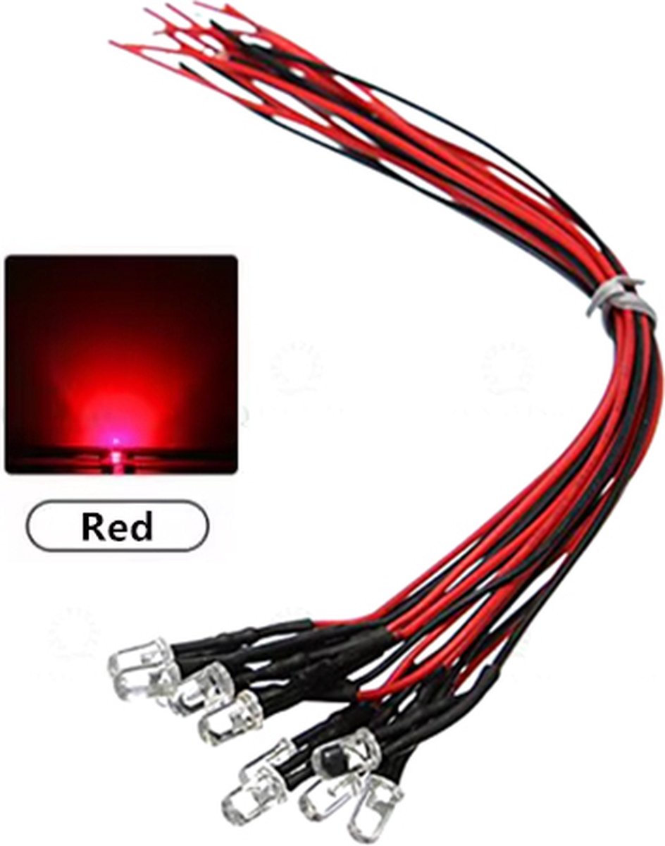 Knipper Led 3mm Blinking met kabel 12V - 10 stuks - kleur Rood