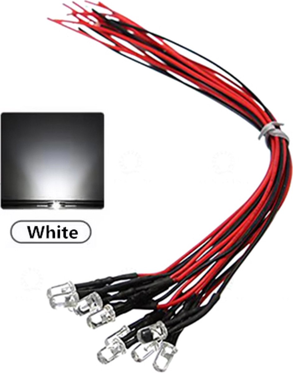 Knipper Led 3mm Blinking met kabel 12V - 10 stuks - kleur wit